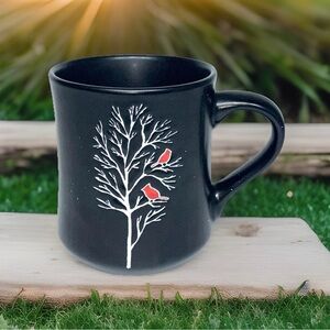 Peppermint & Pine Christmas Coffee Mug Tree Cardinals Black Oversized Cup Tea